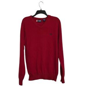 CHAPS Men’s V-Neck Red Knit Pullover Sweater Sz-LARGE